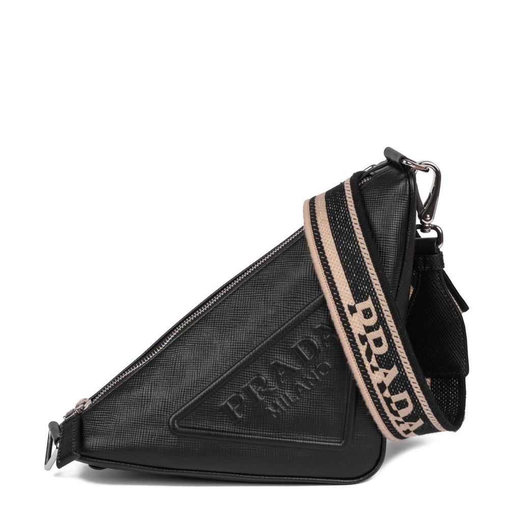 Prada SALFFIANO LEATHER TRIANGLE BAG MEDIUM - BLACK